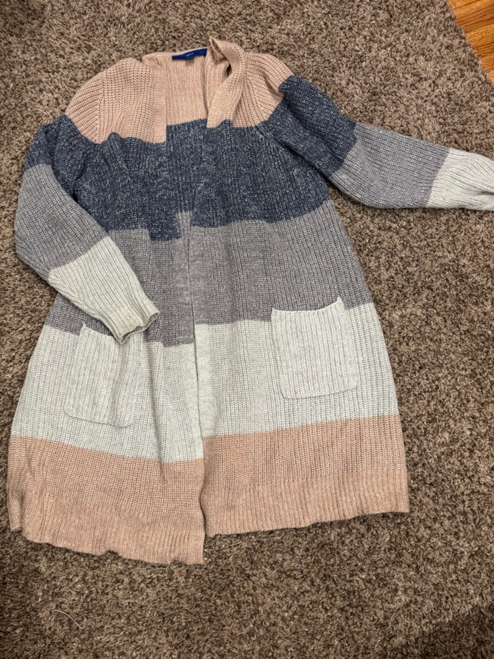 Apt. 9 Colorblock Open-Front Long Cardigan in Blush, Navy & Light Gray